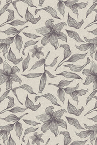 Close-up of the grey line art lily pattern repeat