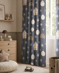 Grey night sky star kids curtains in a child's bedroom
