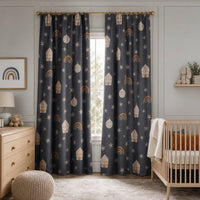 Pair of grey night sky star kids curtains in a child's bedroom
