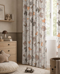 Grey woodland animal kids curtains styled with neutral decor