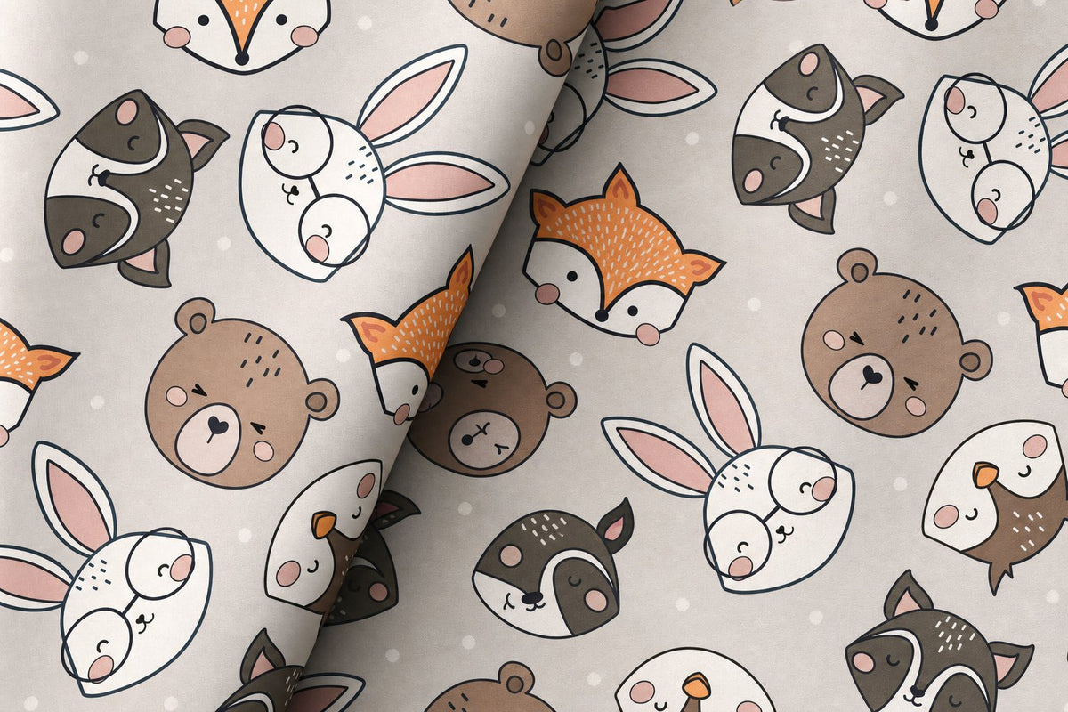 Grey woodland animal kids curtains framing a tall window