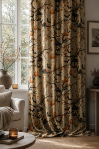 Halloween haunted tree curtains in a living room