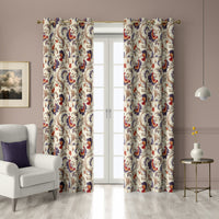 Pair of jacobean floral grommet curtains at French doors