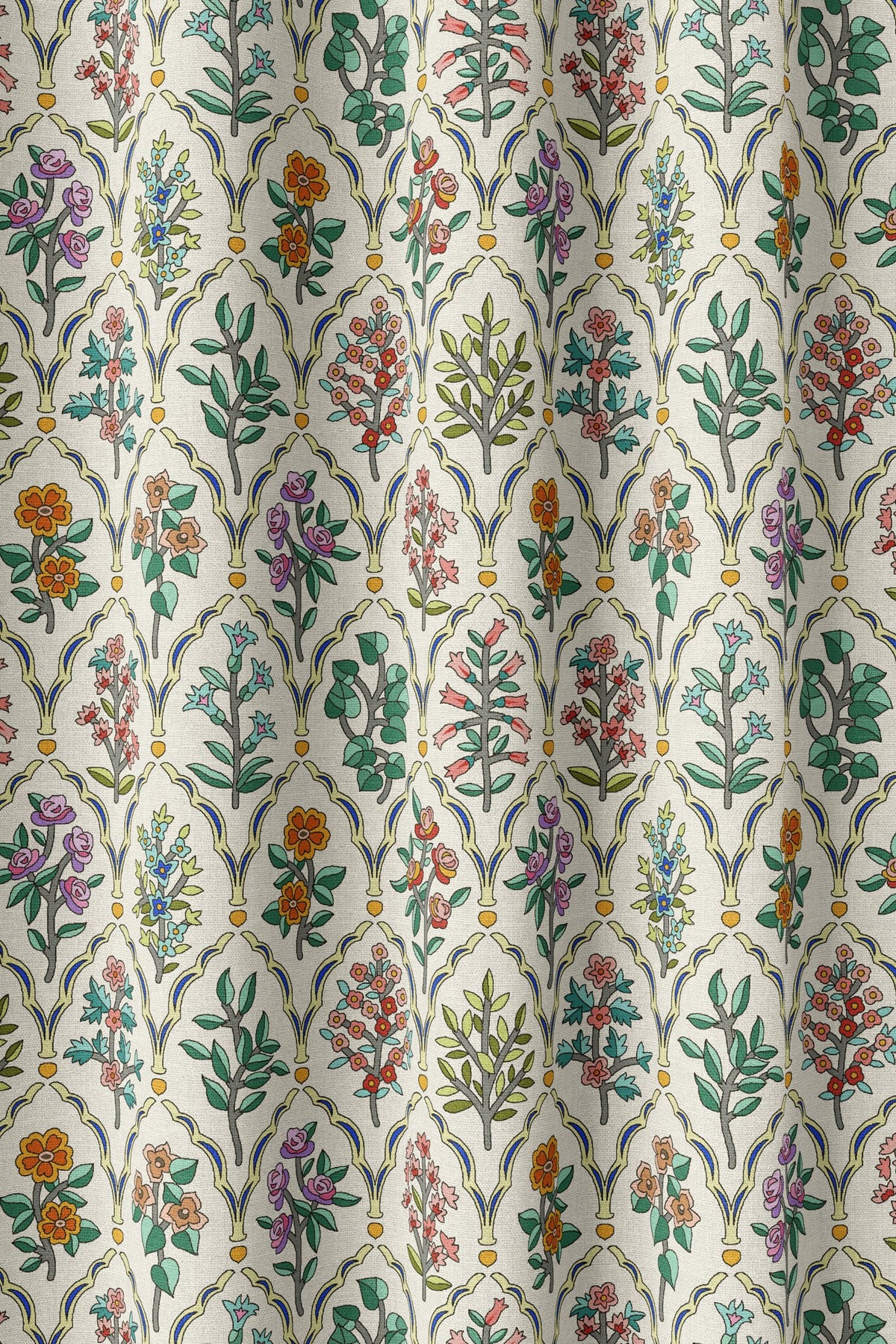 Flat view of the mughal flower block print print