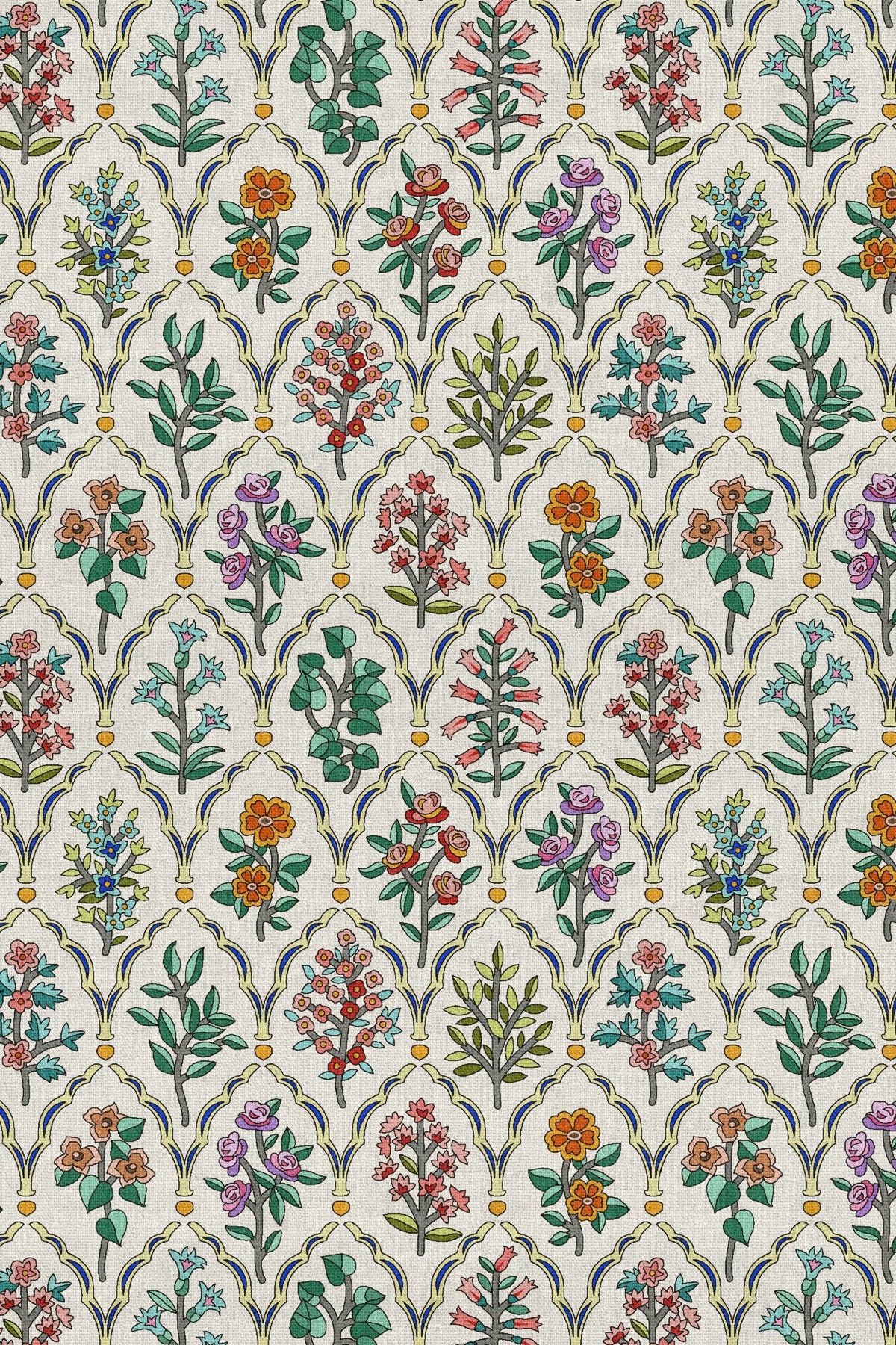 Close-up of the mughal flower block print pattern repeat