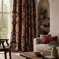 Multicolor ikat curtains in a living room