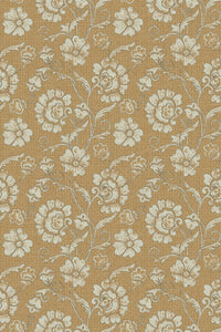 Close-up of the mustard floral damask pattern repeat