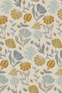 Close-up of the mustard and sage botanical pattern repeat