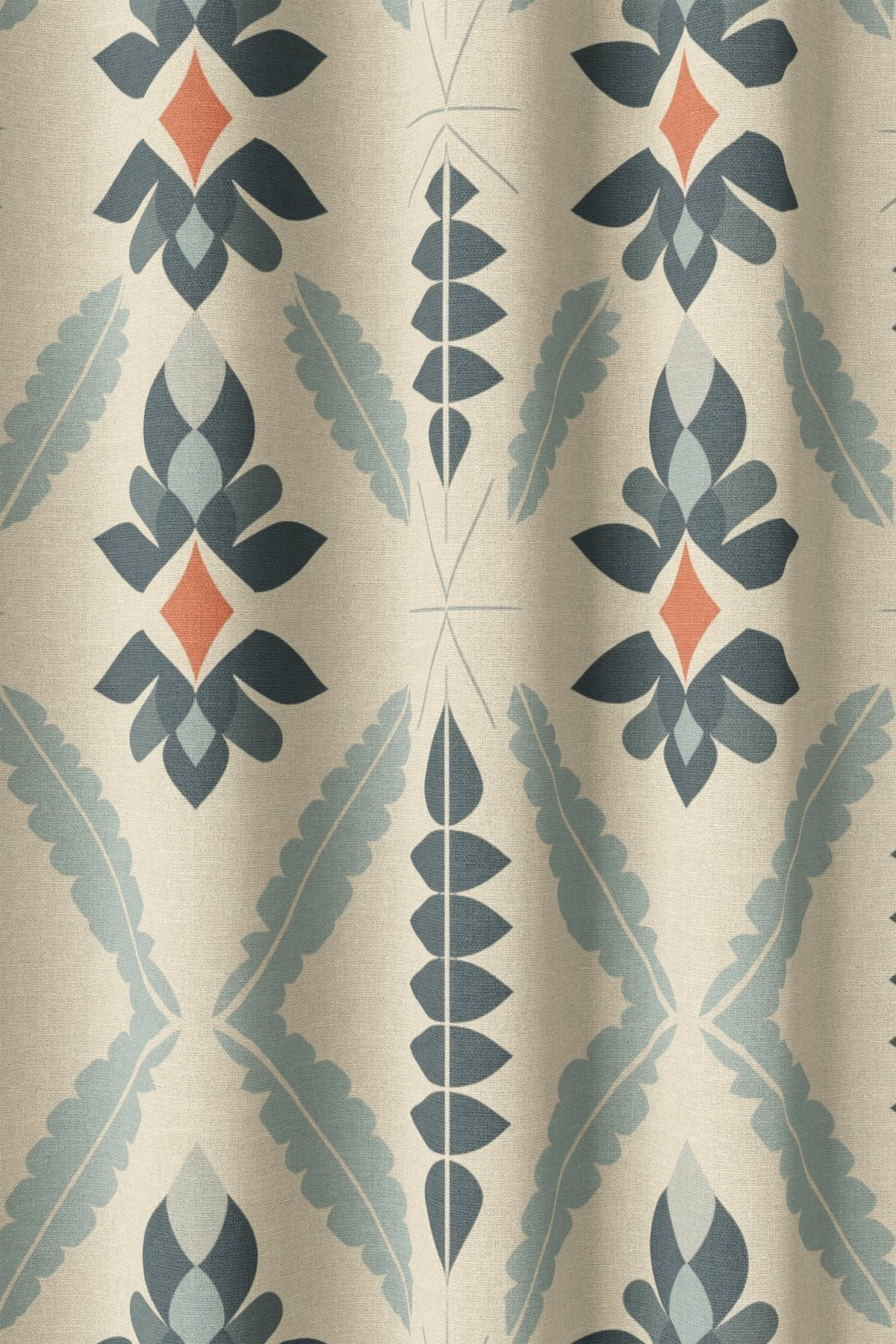 Flat view of the navy folk diamond print
