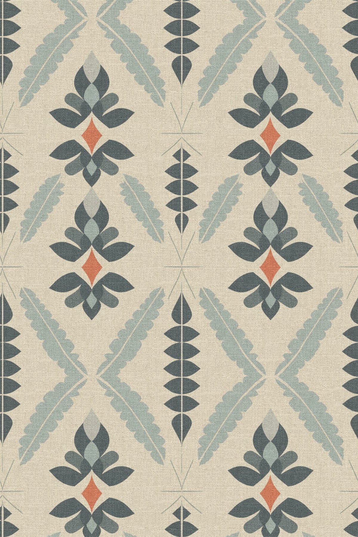 Close-up of the navy folk diamond pattern repeat