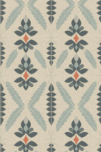 Close-up of the navy folk diamond pattern repeat