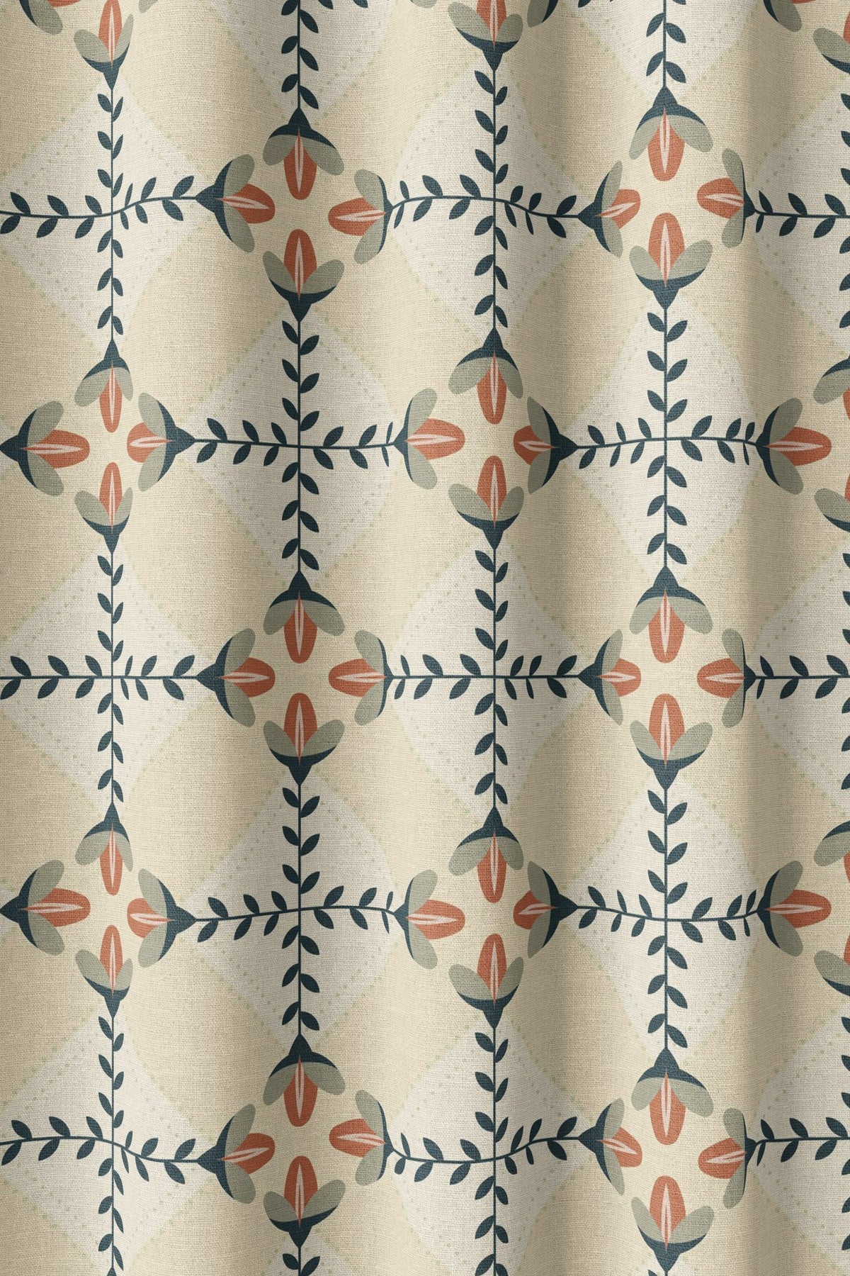 Flat view of the navy folk lattice print