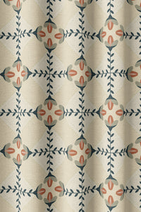 Flat view of the navy folk lattice print