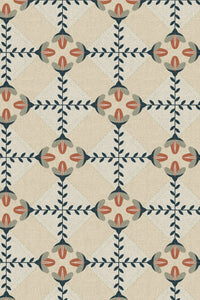 Close-up of the navy folk lattice pattern repeat