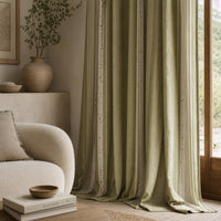 Olive green stripe curtains in a living room
