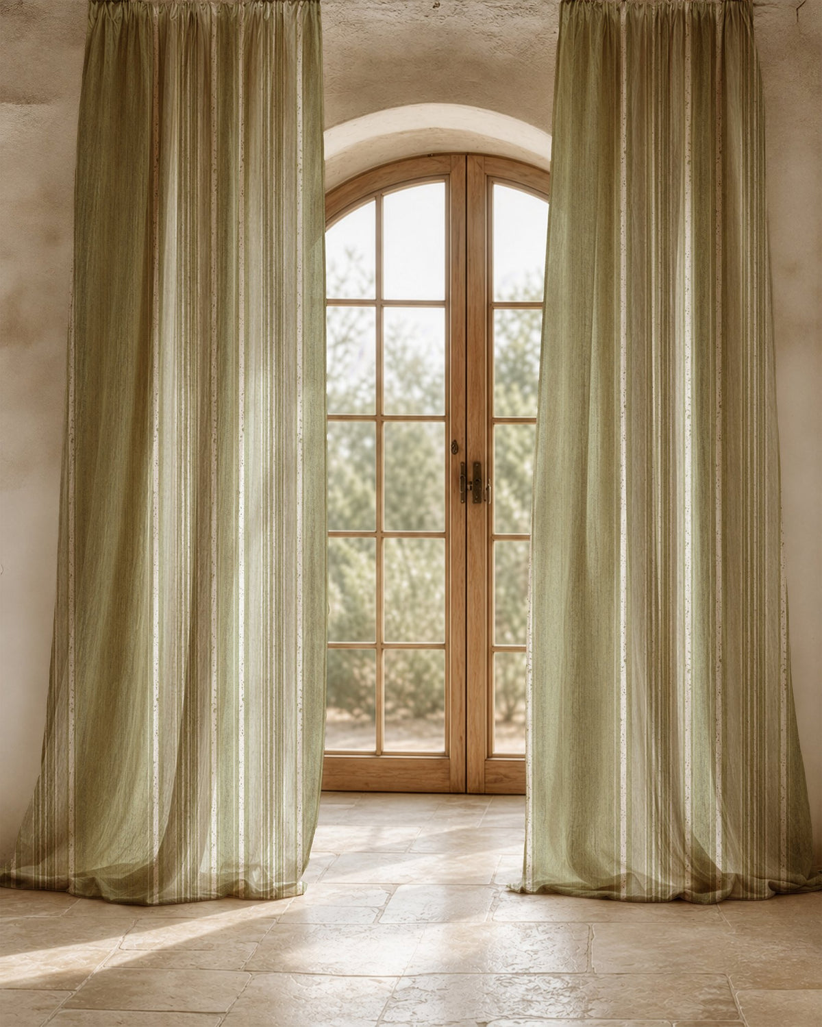 Close-up of the olive green stripe print