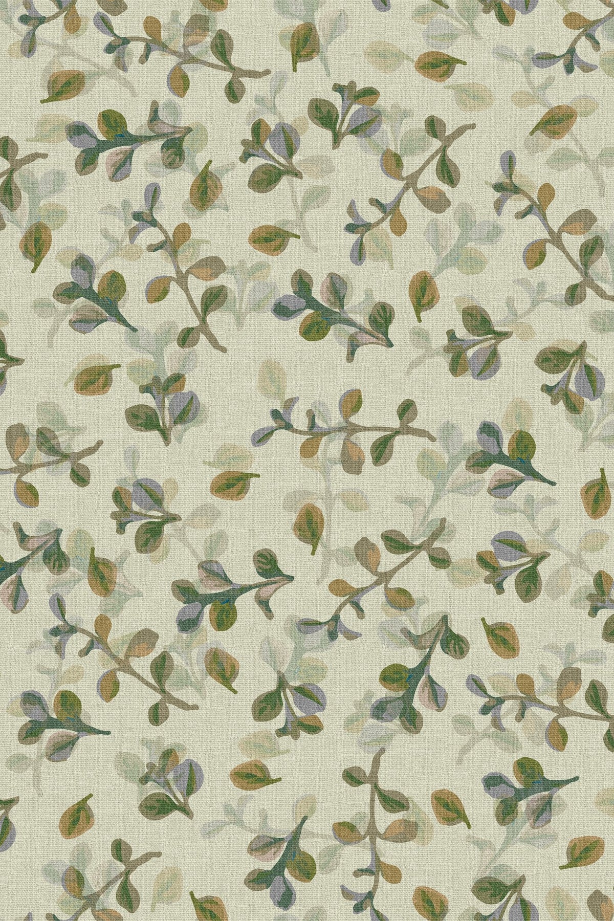 Close-up of the olive leaf sprig pattern repeat