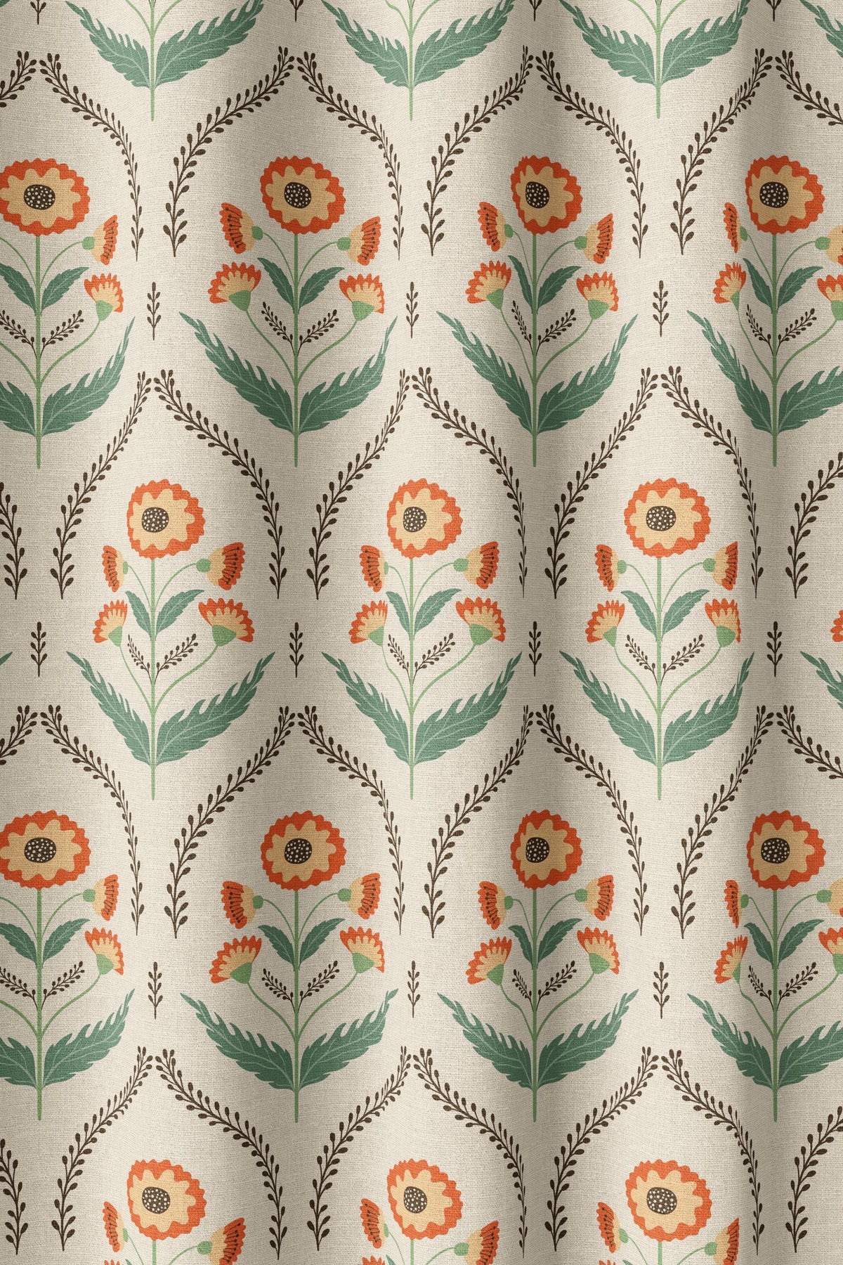 Flat view of the orange ogee floral print