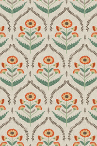 Close-up of the orange ogee floral pattern repeat