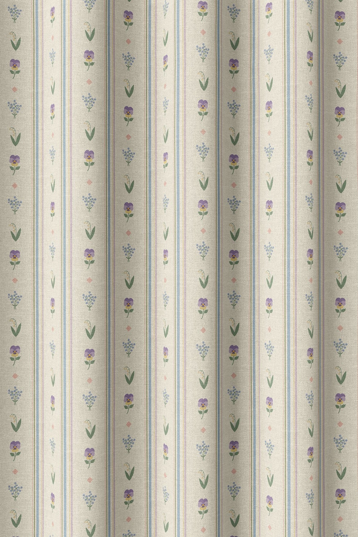 Flat view of the pastel ditsy floral stripe print