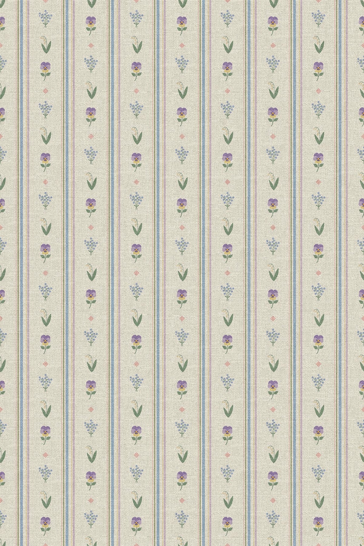 Close-up of the pastel ditsy floral stripe pattern repeat