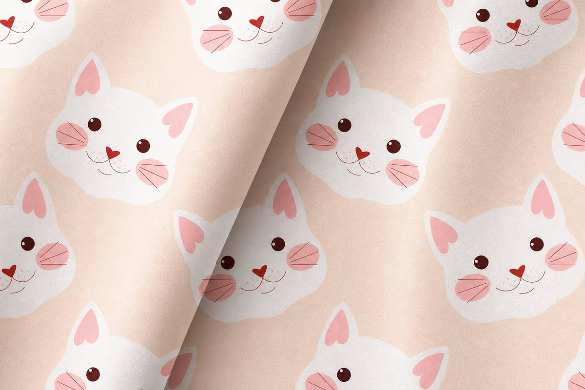 Peach kitten kids curtains framing a tall window
