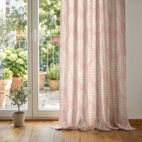 Pink fern leaf nursery curtain at glass patio doors