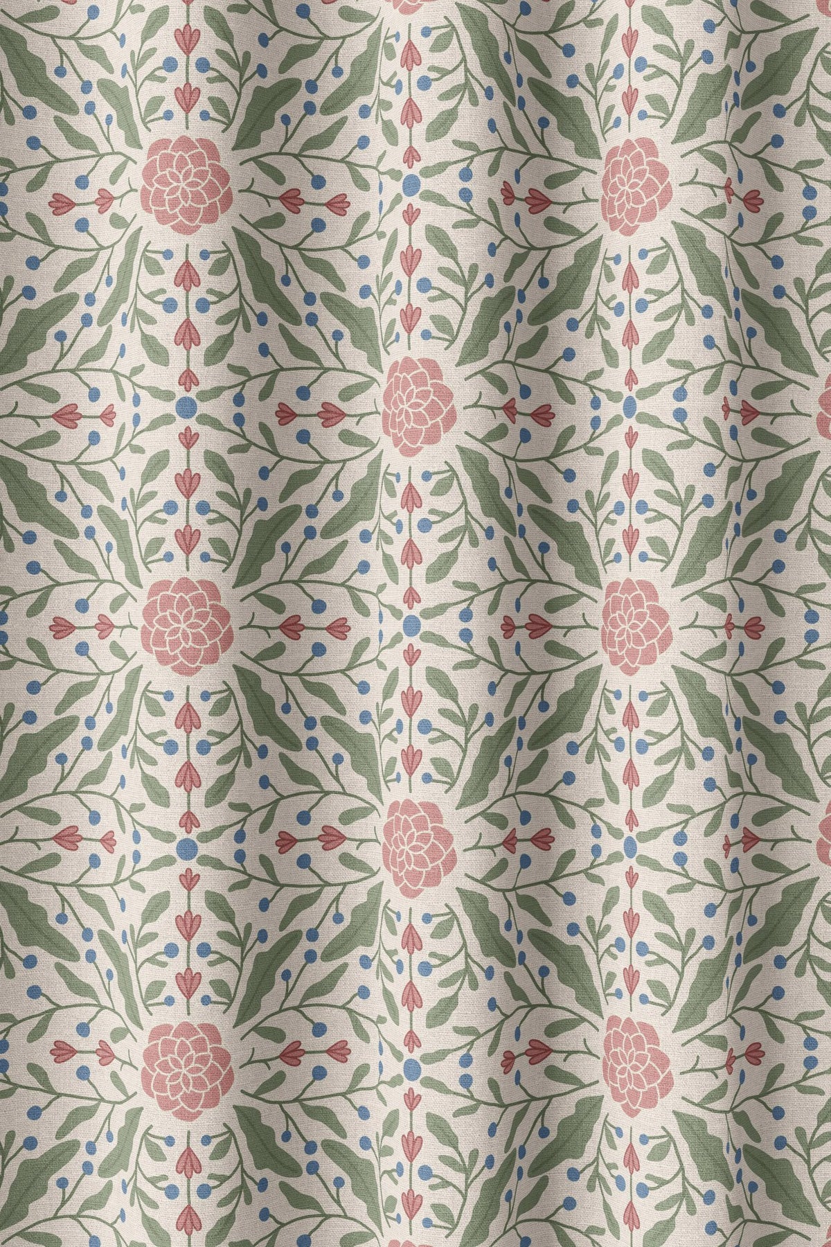 Flat view of the pink folk medallion print