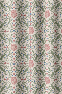 Flat view of the pink folk medallion print
