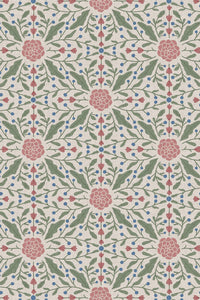 Close-up of the pink folk medallion pattern repeat