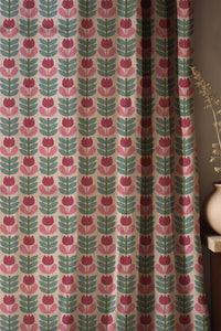 Soft folds of a pink retro tulip curtain