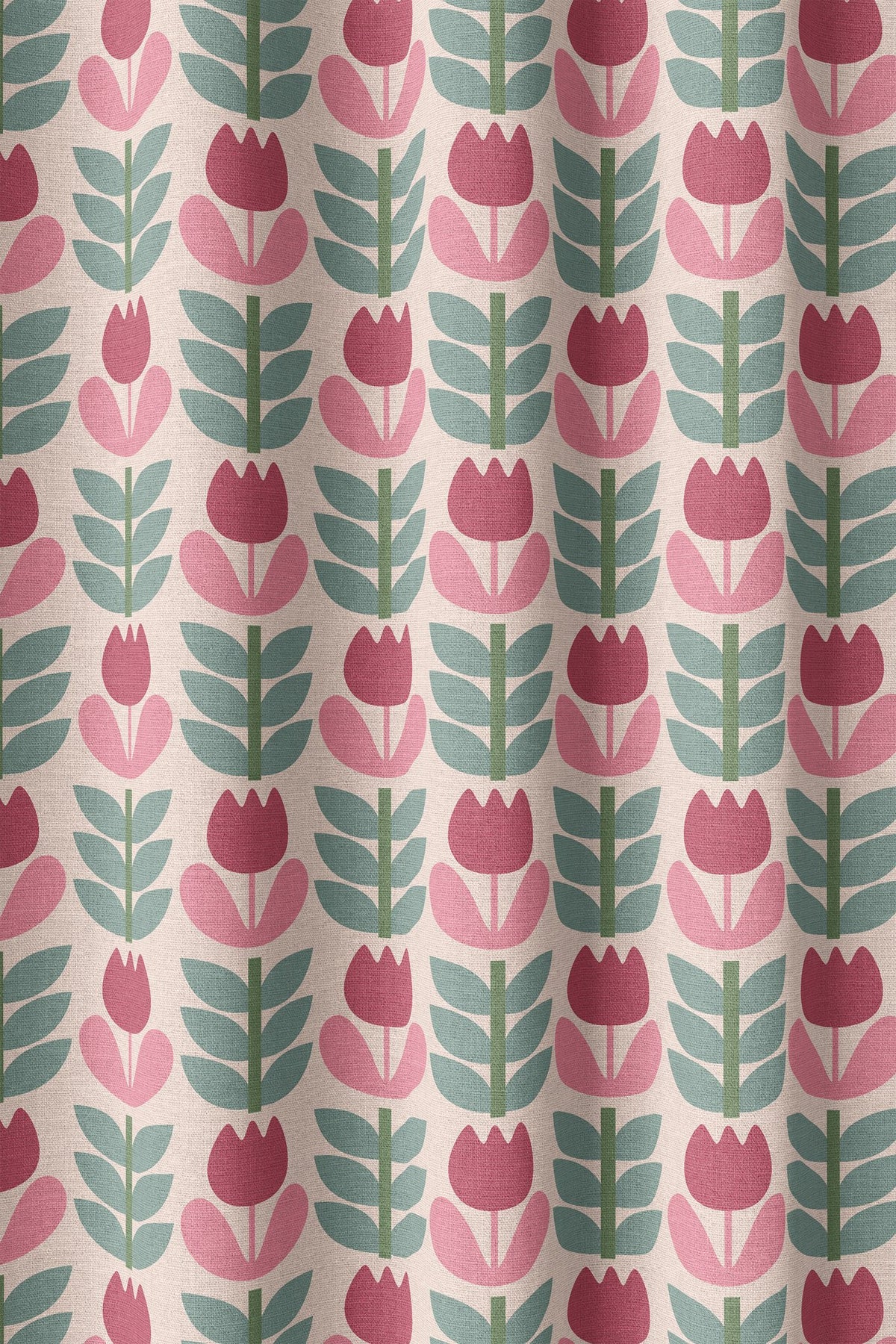 Flat view of the pink retro tulip print