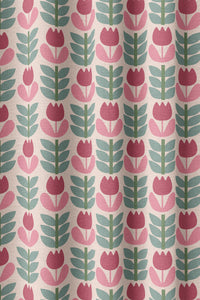 Flat view of the pink retro tulip print