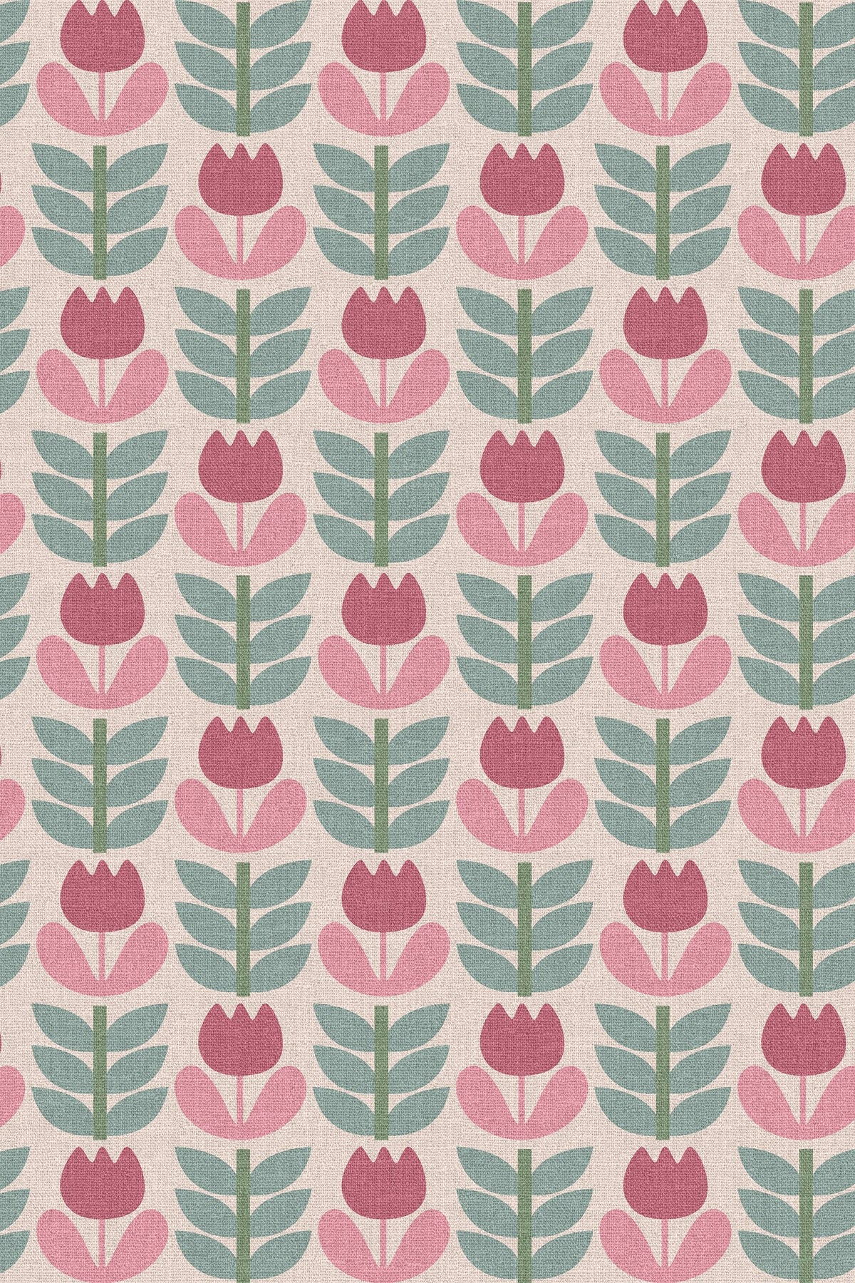 Close-up of the pink retro tulip pattern repeat