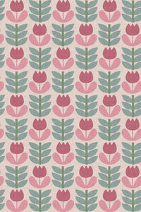 Close-up of the pink retro tulip pattern repeat
