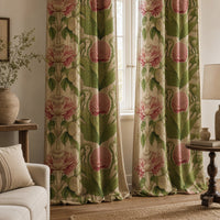 Pink thistle arts and crafts curtains in a living room