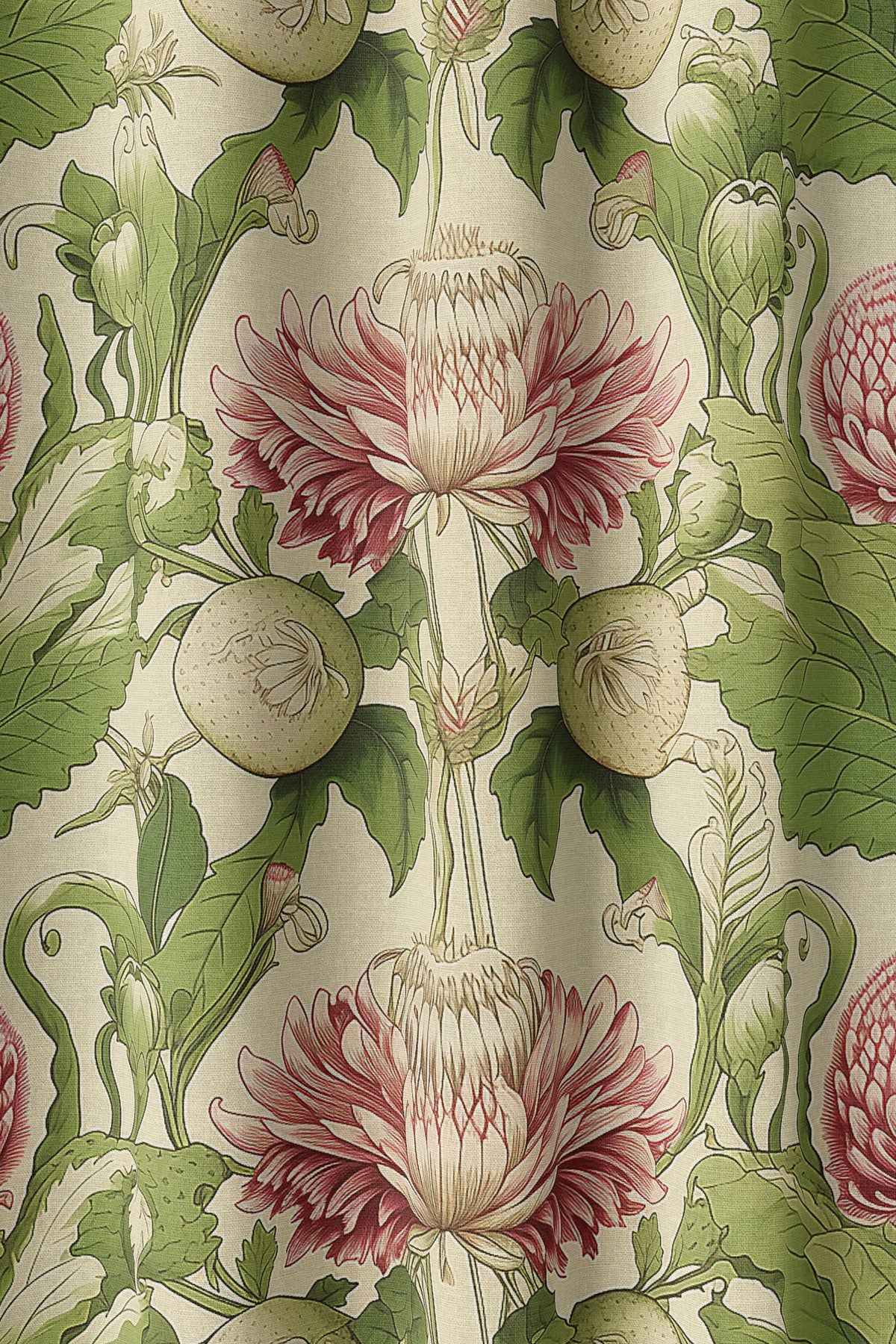Flat view of the pink thistle arts and crafts print