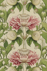 Close-up of the pink thistle arts and crafts pattern repeat
