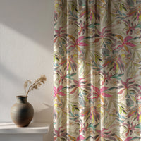 Soft daylight through a pink tropical lily curtain