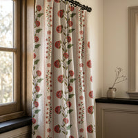 Pomegranate vine stripe curtains in a warm living room