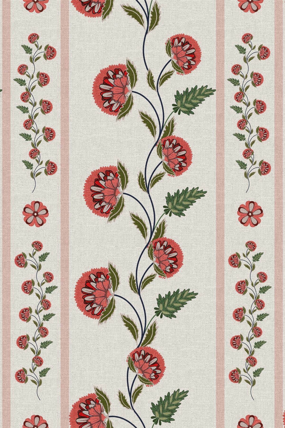Close-up of the pomegranate vine stripe pattern repeat