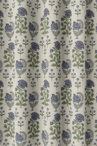 Flat view of the purple block print floral print