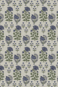 Close-up of the purple block print floral pattern repeat