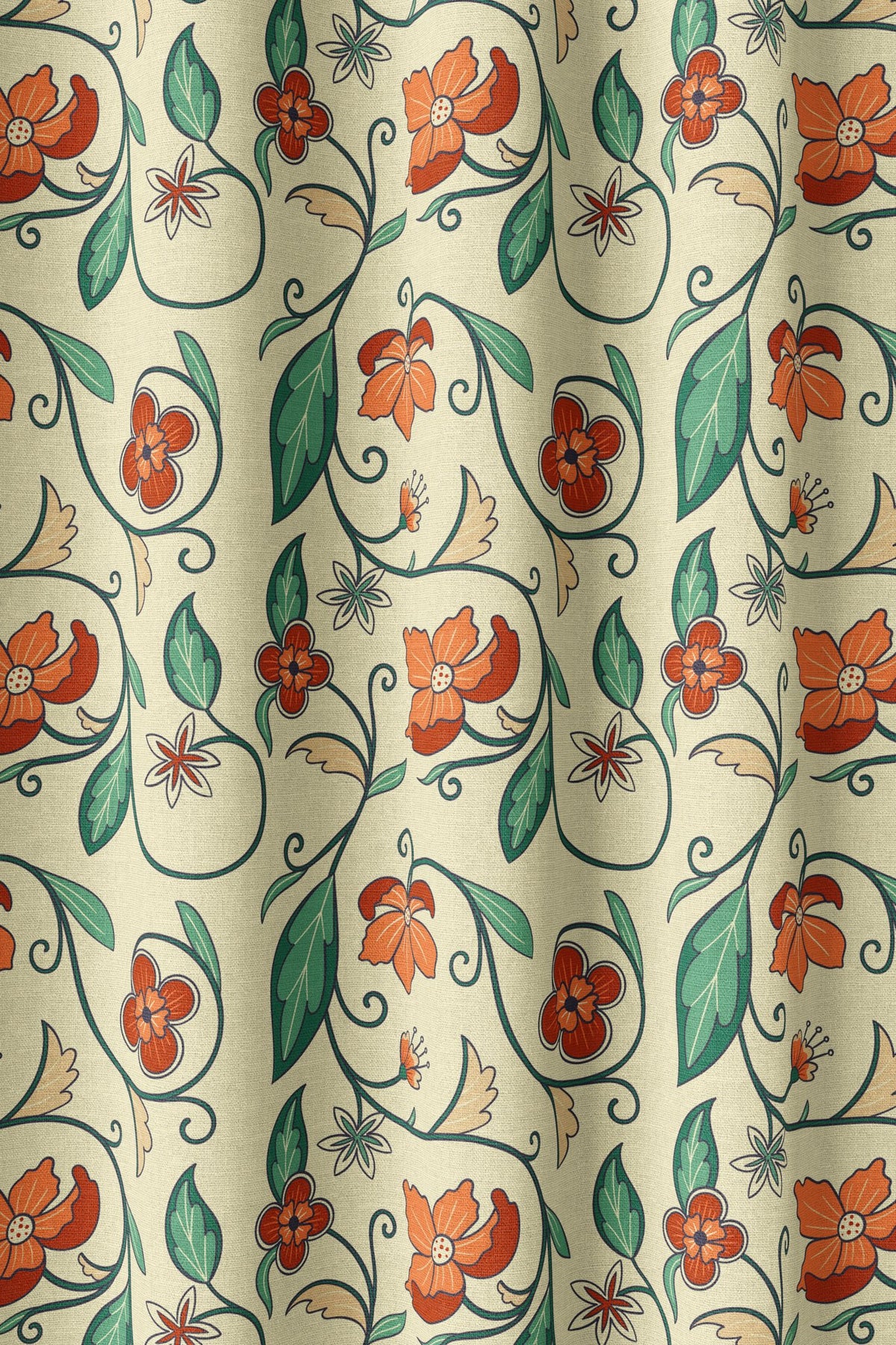Flat view of the red floral vine print