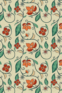 Close-up of the red floral vine pattern repeat