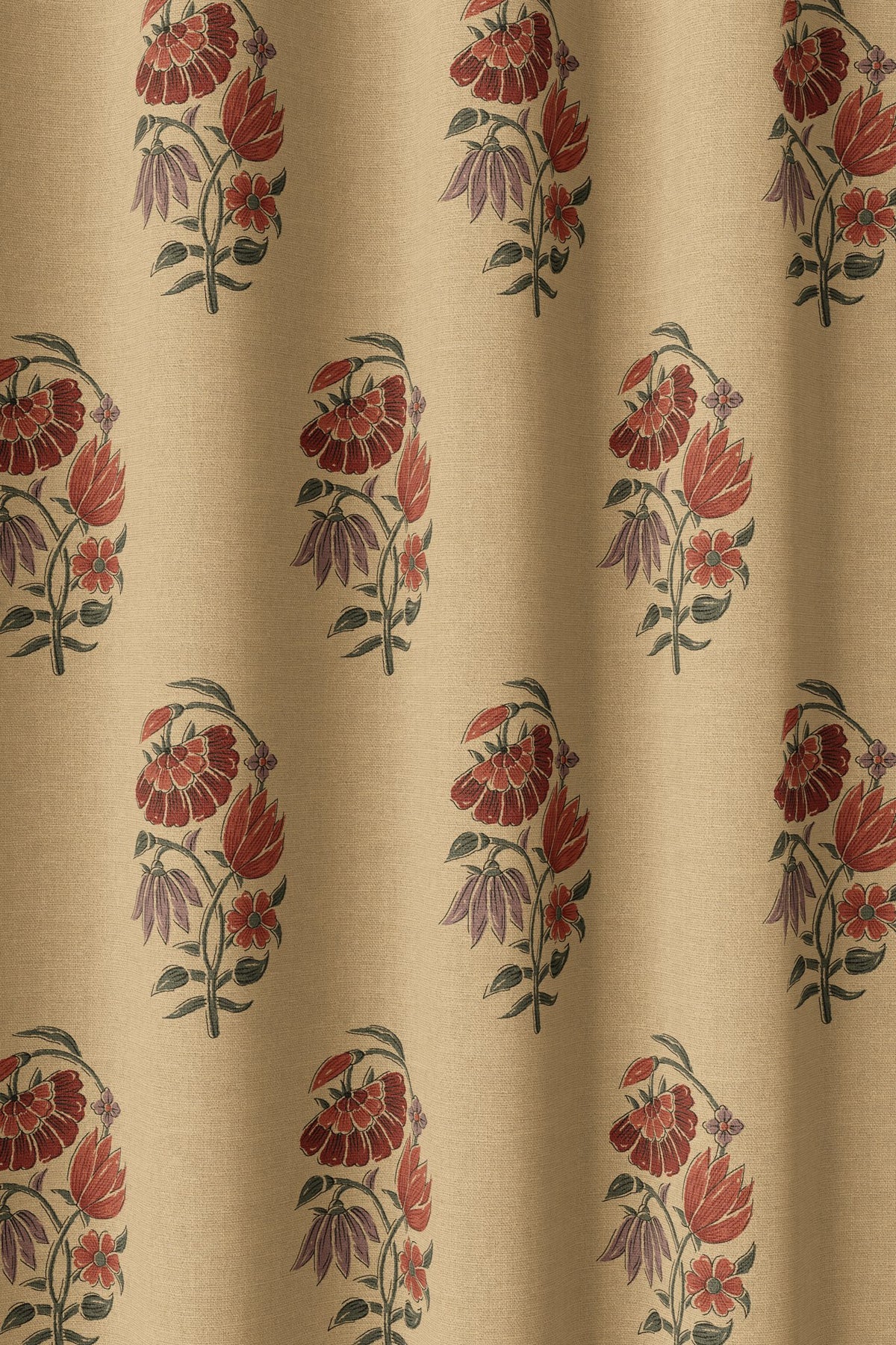 Flat view of the red poppy block print print