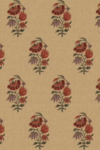 Close-up of the red poppy block print pattern repeat