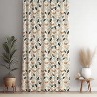 Retro mid century leaf curtain panel against a white wall