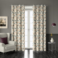 Pair of retro mid century leaf grommet curtains at French doors