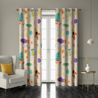 Pair of retro rocket space kids grommet curtains at French doors